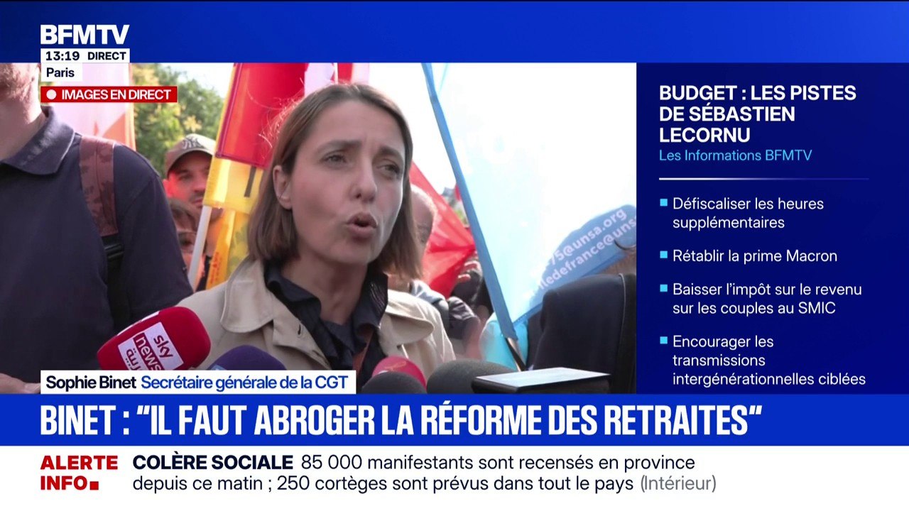 Grève du 2 octobre: "Huit ans de sacrifices, ça suffit", assure Sophie Binet (CGT)