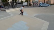 Girl skates at a skatepark and suddenly meets a fall