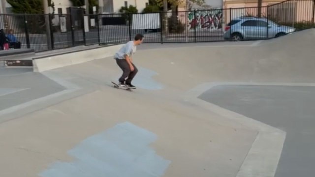Girl skates at a skatepark and suddenly meets a fall