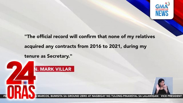 Sen. Mark Villar, itinanggi ang alegasyong nakuha ng isa niyang pinsan ang mahigit P18B halaga ng proyekto noong DPWH Sec siya | 24 Oras