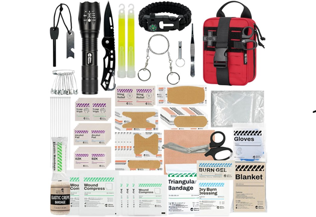RHINO RESCUE Survival First Aid Kit - Emergency Medical Kit for Car Camping & Outdoors
