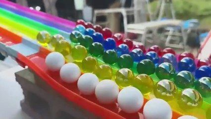 Marble Run Race ASMR☆Eyeball Balls 5 Color Racing Course Wooden Original Course
