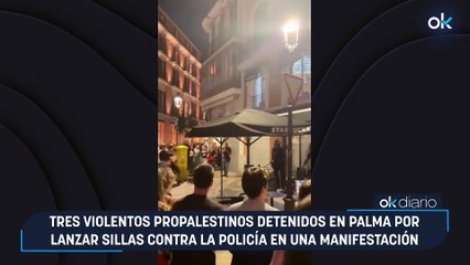 Manifestantes propalestinos lanzan sillas a la Policía en la concentración a favor de la flotilla en Palma