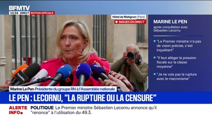 "Il faut qu'ils arrêtent le complotisme", répond Marine Le Pen à la France Insoumise, qui accuse le RN et le socle commun de préparer un accord de non-censure