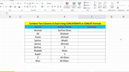 Combine Two Columns in Excel Using CONCATENATE or CONCAT Formula