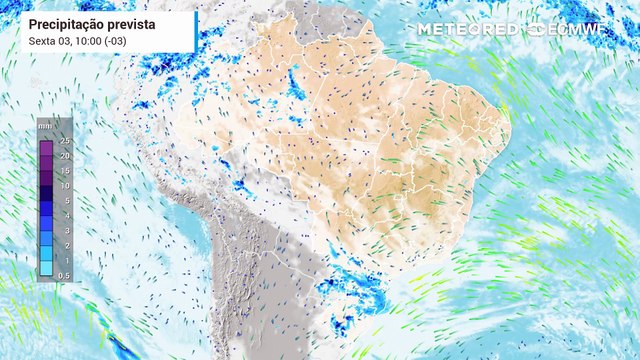 Sexta-feira, 3 de outubro: Previsão de nebulosidade, precipitação e ventos entre a sexta-feira (3) e o domingo (5).