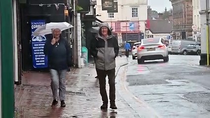 Rain blows in along Bridgnorth High Street as Storm Amy starts to bite