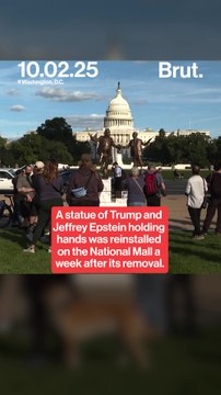 A statue of Trump and Jeffrey Epstein holding hands was reinstalled on the National Mall a week after its removal.