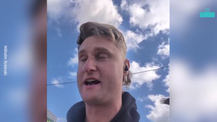 Little Magpie Swoops Down on Unsuspecting Man