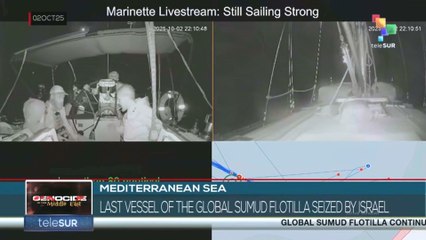 Mediterranean Sea, last vessel of the Global Sumud Flotilla seized by Israeli forces