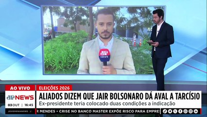 Eleições 2026: aliados dizem que Bolsonaro dá aval a Tarcísio para Presidência