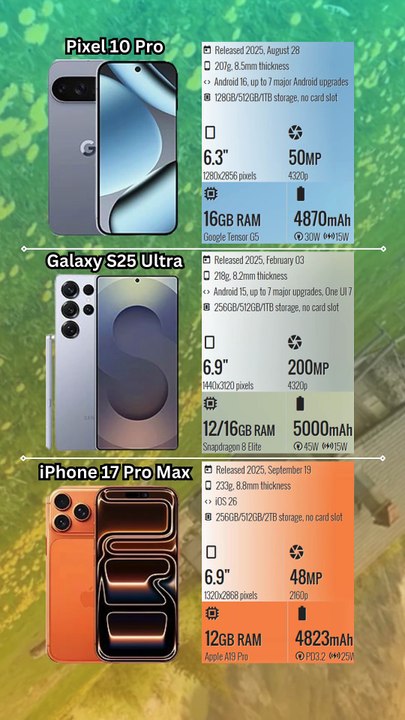 Pixel 10 Pro vs Galaxy S25 Ultra vs iPhone 17 Pro Max