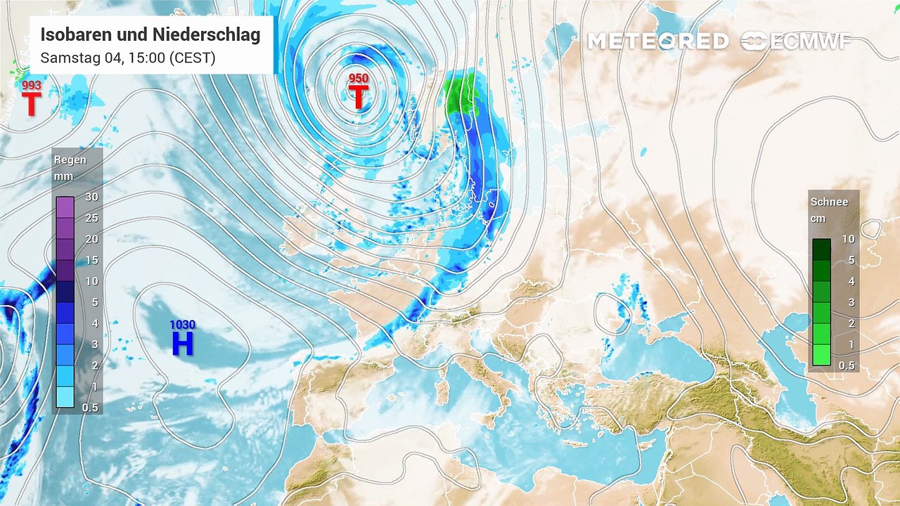 Ein Hoch verlagert seinen Schwerpunkt ganz langsam nach Deutschland