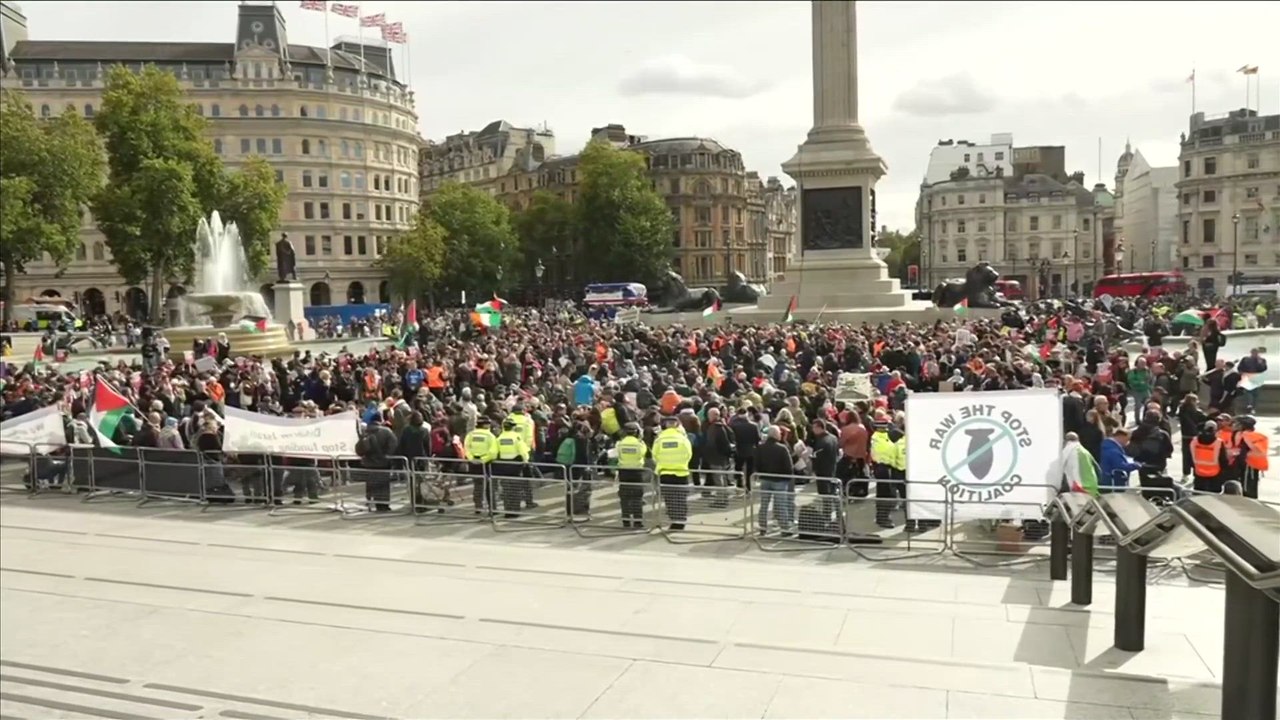 London POLICE arrest PROTESTERS as Palestine Action supporters gather in TRAFALGAR SQUARE