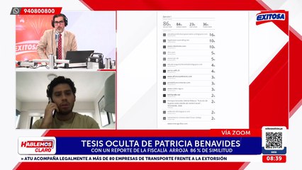 Tesis oculta de Patricia Benavides con un reporte de la Fiscalía arroja 86% de similitud