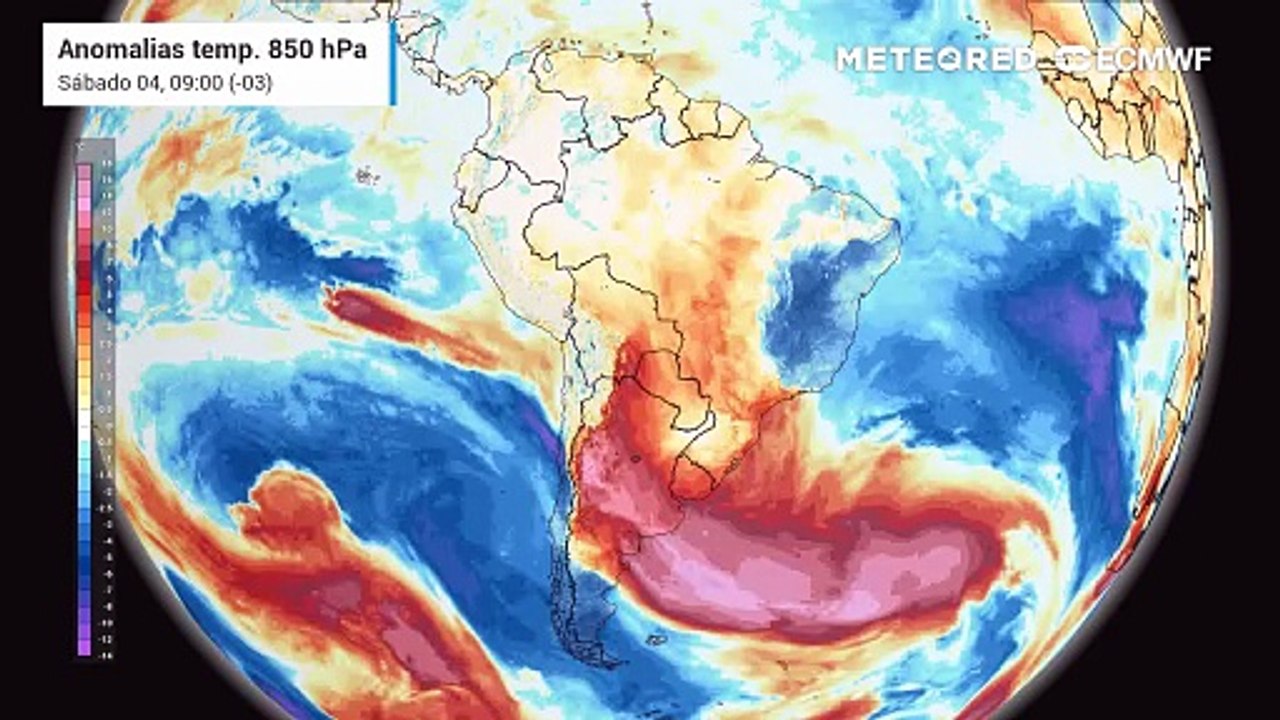 Sábado, 4 de outubro: anomalia em 850 hPa (massas de ar)