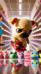 Cute Dog s Slipper Puzzle_ Finding Red Spider & Pink Cat slippers in a pile!😂❤️