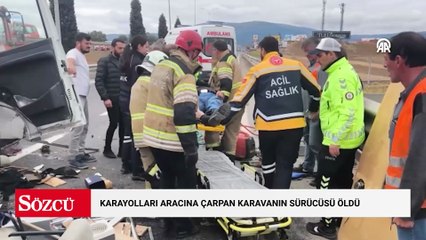Karayolları aracına çarpan karavanın sürücüsü öldü, eşi yaralandı