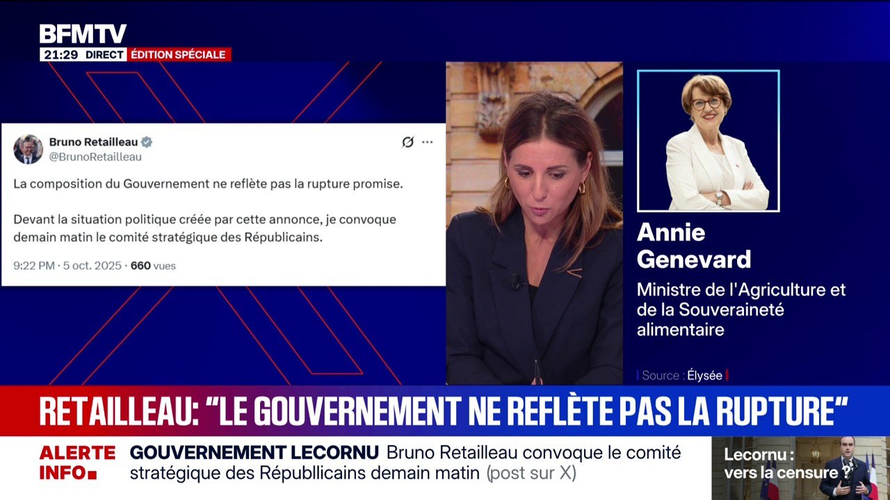 "La composition du gouvernement ne reflète pas la rupture promise": Bruno Retailleau, ministre de l'Intérieur reconduit dans le gouvernement de Sébastien Lecornu, réagit sur X