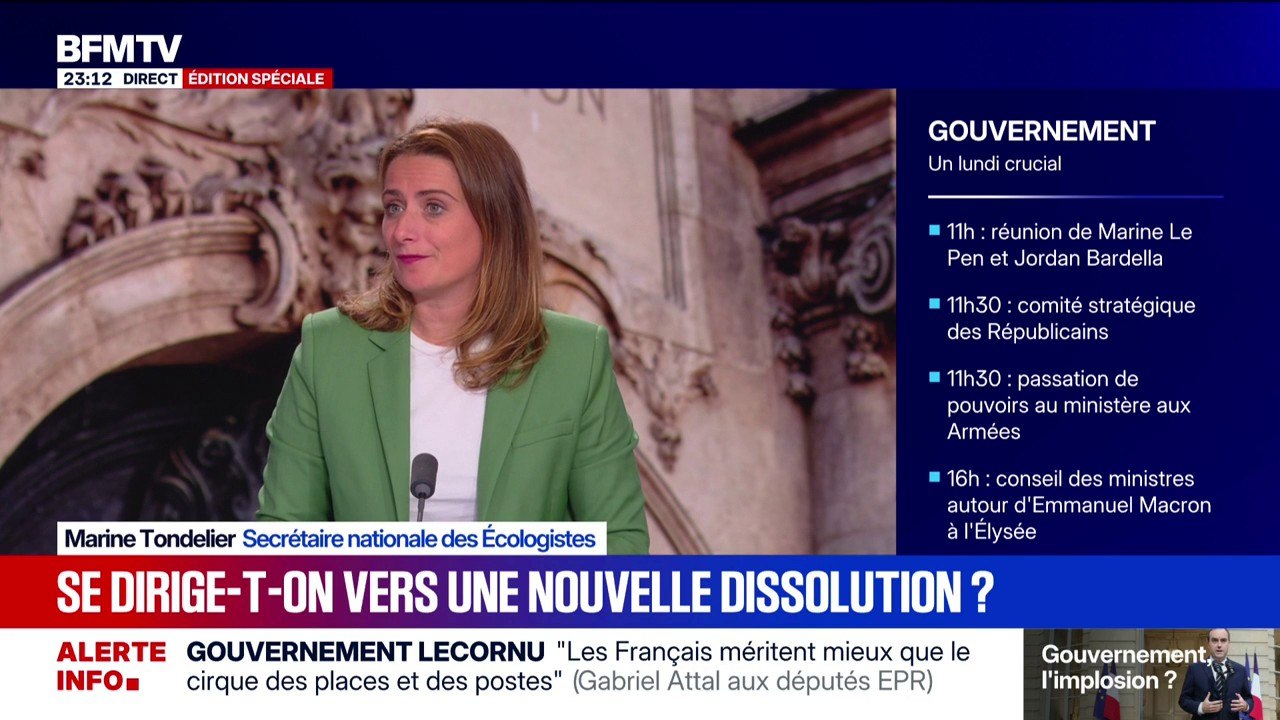 Gouvernement de Sébastien Lecornu: "La dissolution [de l'Assemblée nationale] ne résoudra rien", explique Marine Tondelier, secrétaire nationale des Écologistes