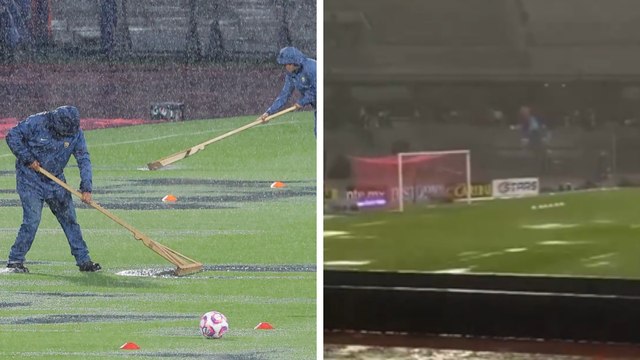 Cancha del Estadio Olímpico Universitario luce con charcos previo al Pumas vs Chivas