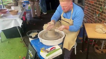 Pot throwing at the launch of Farnham Craft Week
