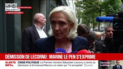 Marine Le Pen salue "une mesure de sagesse" après la démission de Sébastien Lecornu