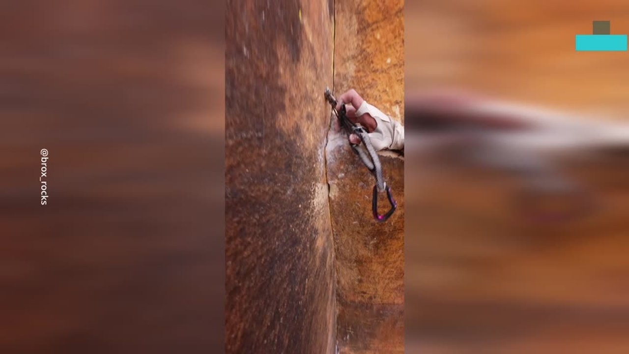 Scary Moment This Man’s Foot Slips While Free Climbing
