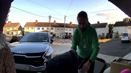 Toddler Rolls Down Driveway on Scooter