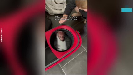 Toddler Spins Phone in Mop Bucket During Facetime