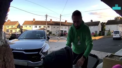 Toddler Rolls Down Driveway on Scooter