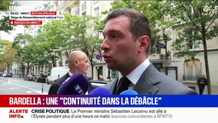 Regardez le moment où Jordan Bardella apprend en plein direct la démission de Sébastien Lecornu, alors qu'il est en train de répondre aux questions des journalistes devant le siège du RN - VIDEO