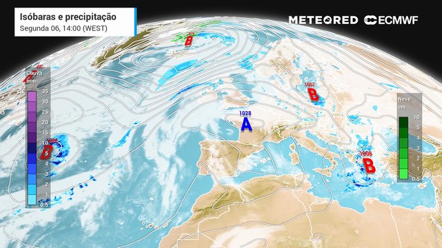 Altas Pressões sob Portugal continental em contraste com depressão a caminho doas Açores