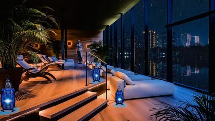 Relaxing wellness center during a rainy evening