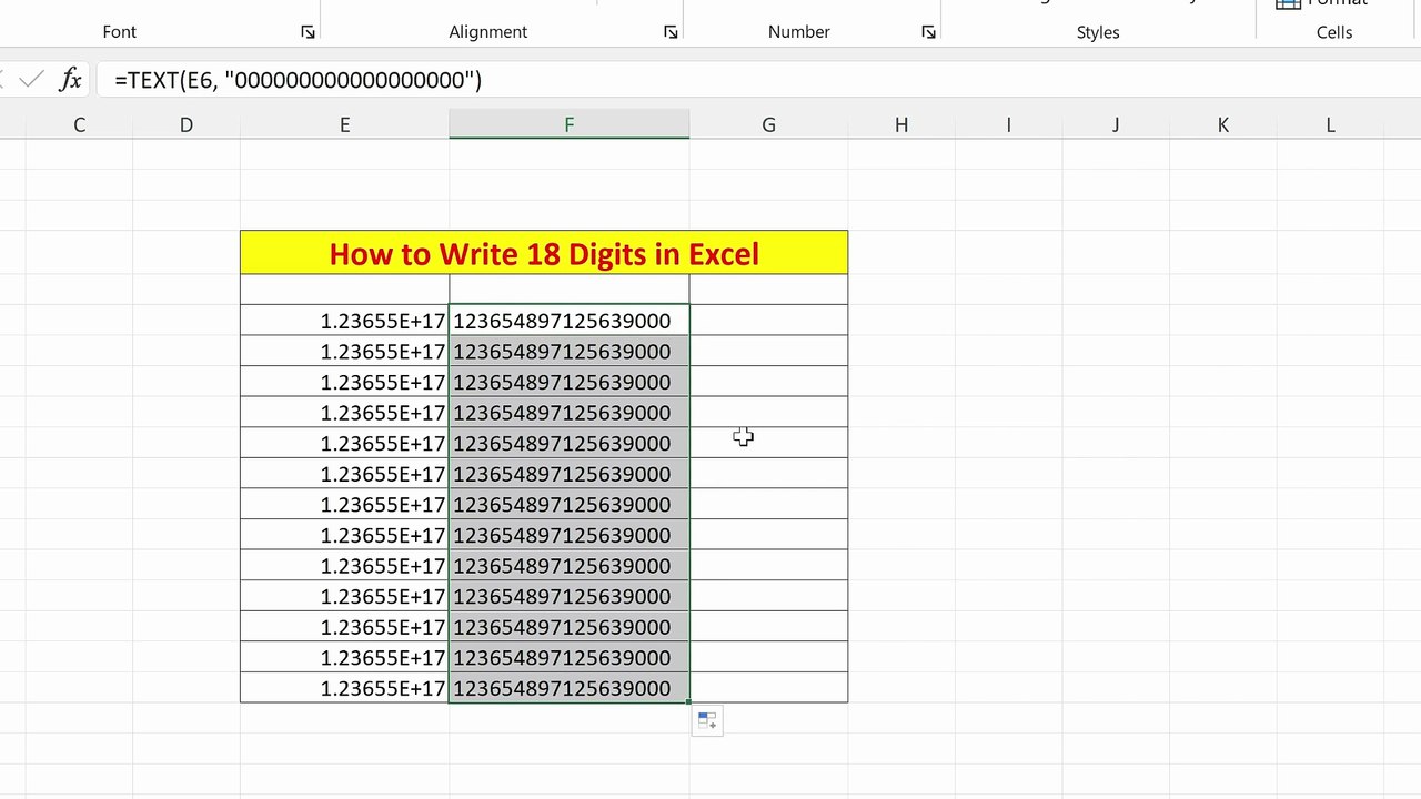 How to type 18 digits in Excel