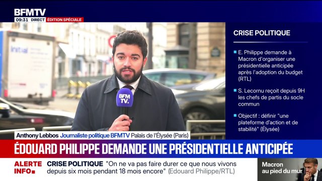 Édouard Philippe appelle Emmanuel Macron à organiser une élection présidentielle anticipée après l'adoption d'un budget