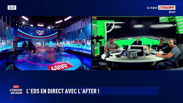 Pour fêter sa 4000ème émission, L'Équipe du soir fait un duplex en direct avec L'After Foot sur RMC, qui célèbre ses 20 ans