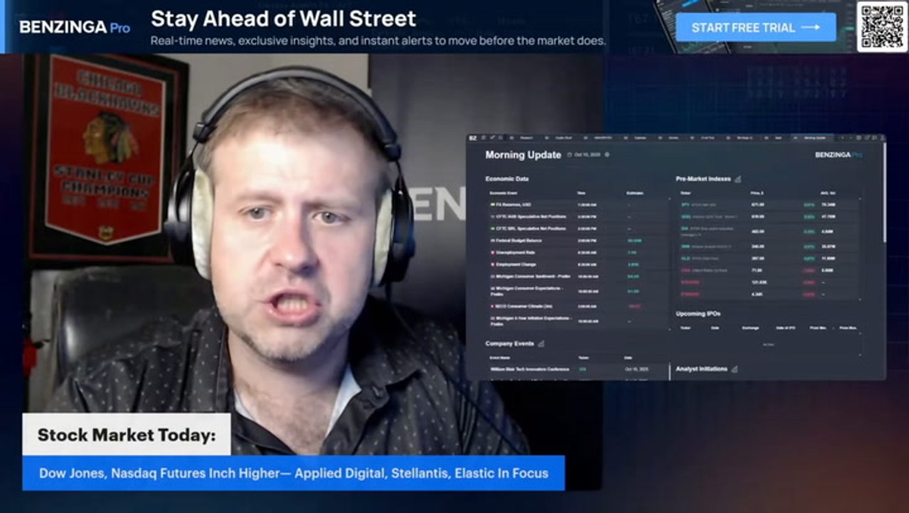 Stock Market Today, Oct 10: Dow Jones, Nasdaq Futures Inch Higher— Applied Digital, Stellantis, Elastic In Focus