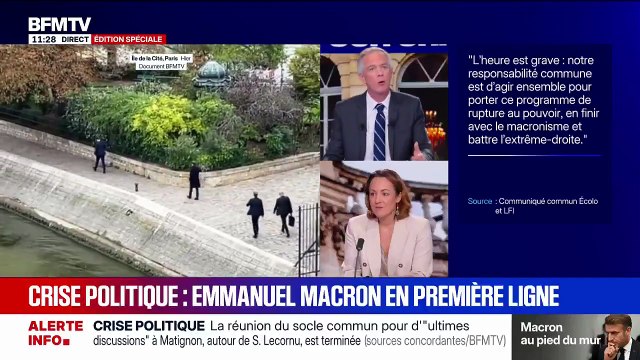 BFMTV (ici Julien Arnaud et Marie Chantrait) dévoile les coulisses des images d'Emmanuel Macron seul en bord Seine ce mardi 7 octobre 2025