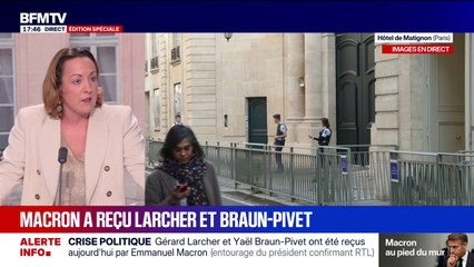 Emmanuel Macron a reçu Gérard Larcher et Yaël Braun-Pivet à l'Élysée