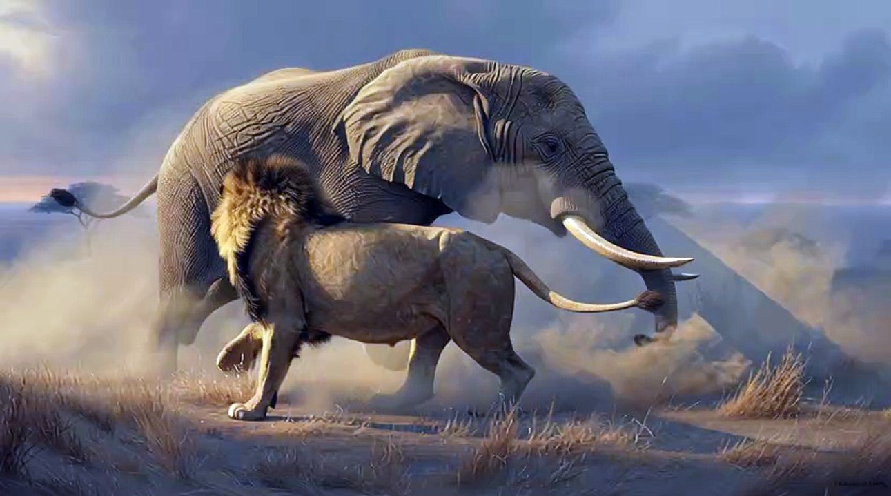 lion fight the Elephent