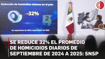 Se reduce 32% el promedio de homicidios diarios de septiembre de 2024 a 2025: SNSP