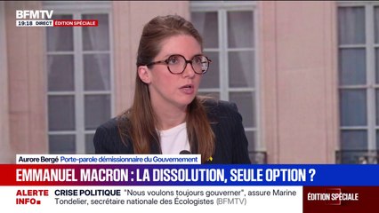 Pour Aurore Bergé, porte-parole démissionnaire du gouvernement, "à part LFI et le RN, personne ne souhaite la dissolution"