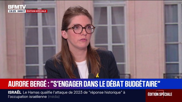 Pour Aurore Bergé, porte-parole démissionnaire du gouvernement, le meilleur moyen d'éviter la dissolution, c'est de s'engager dans le débat budgétaire