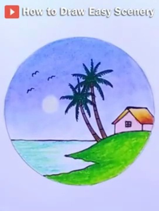 Drawing & Coloring Beautiful Beach Scenery