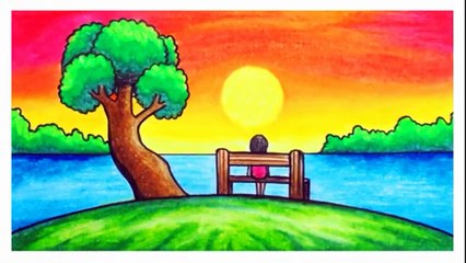 Drawing & Coloring Beautiful Sunset Scenery