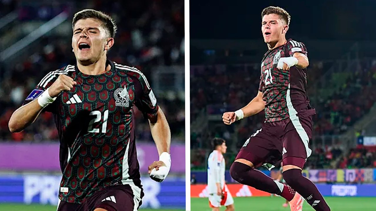 Tahiel Jiménez celebra su gol tras asistencia de Gilberto Mora en la victoria de México sobre Chile