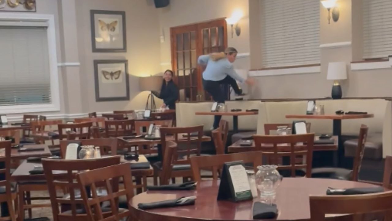 Parkour goes wrong: Manager collides with wall after table tilt