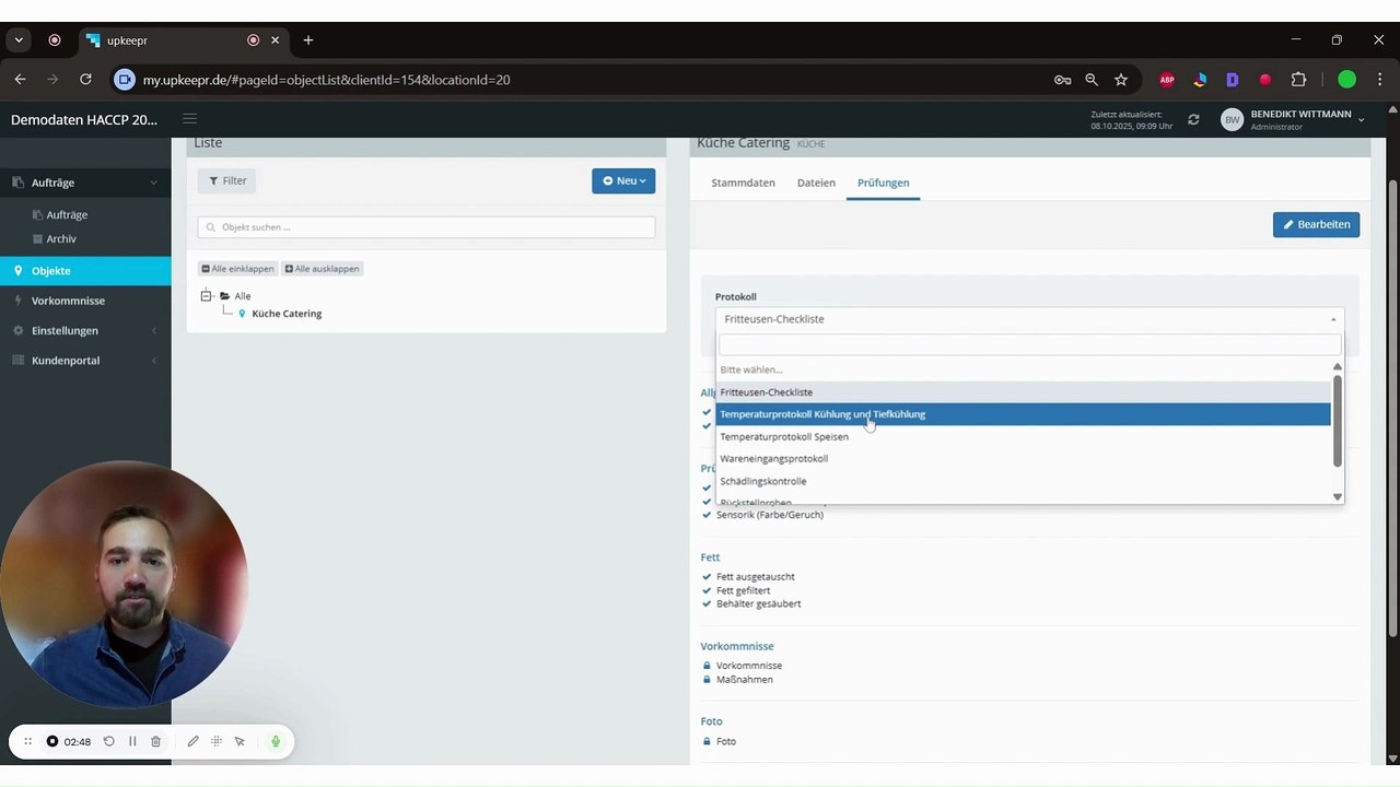 Upkeepr haccp account konfigurieren
