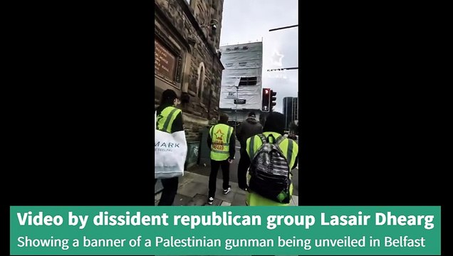 Video by Lasair Dhearg activists showing them unveiling a banner of a gunman in Belfast city centre